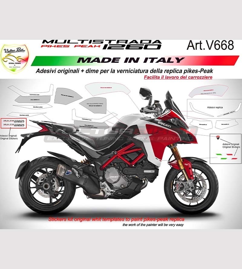 Kit de pegatinas + dimes para la pintura original Multistrada 1260 Pikes-Peak 