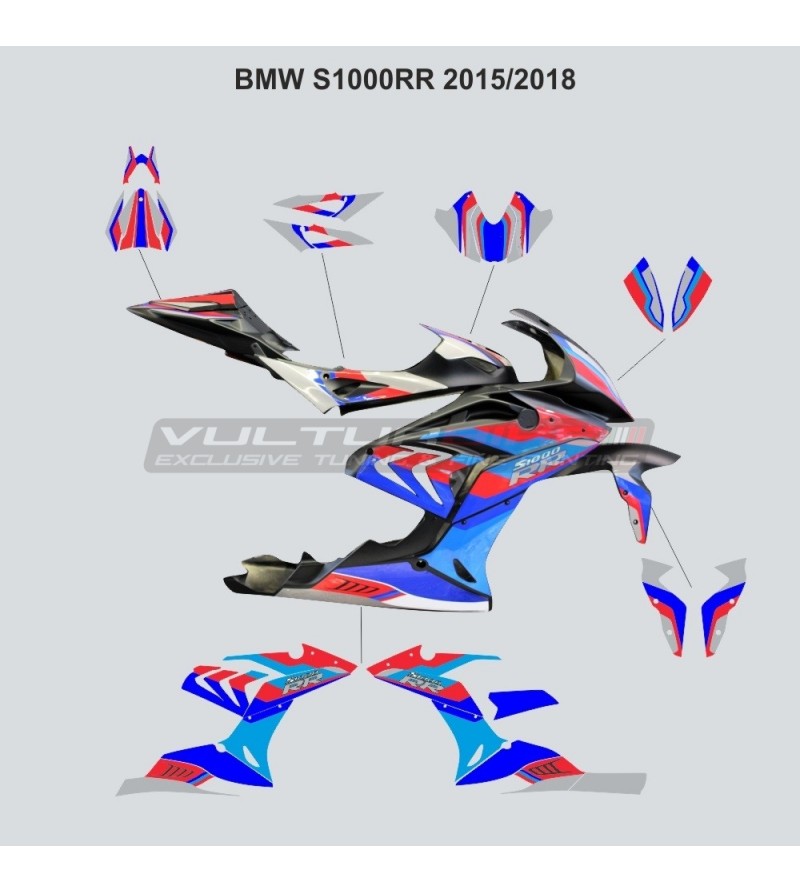 LISERET autocollant convient pour BMW s1000rr moto-Moto GP style bleu-rouge 