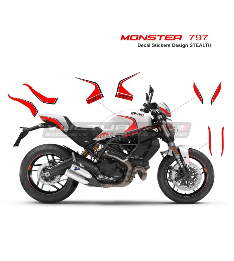 Stickers kit Design 821 Stealth motorcycle white - Ducati Monster 797
