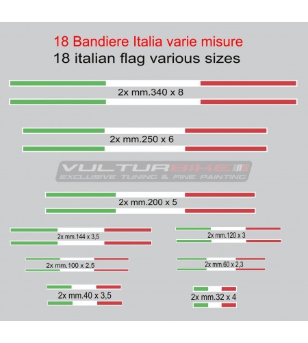Ensemble de 18 autocollants de drapeau italien de différentes tailles