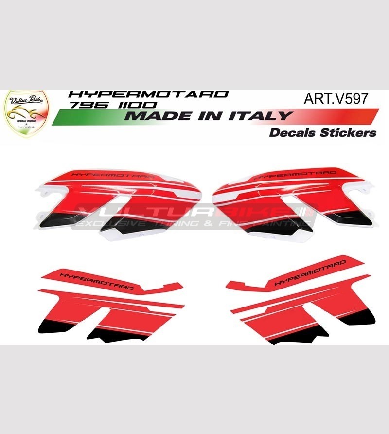 Autocollants carénages pièces latérales moto blanche - Ducati Hypermotard 796/1100