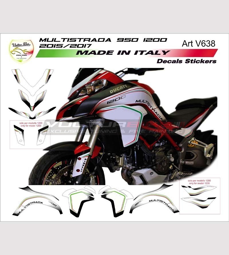 Kit adesivi per Ducati Multistrada 950/1200 2015 - 2018 design tricolore