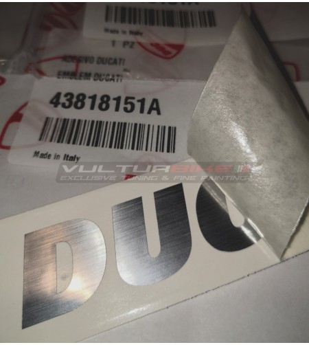 Paire de décalcomanies originales Ducati couleur aluminium brossé