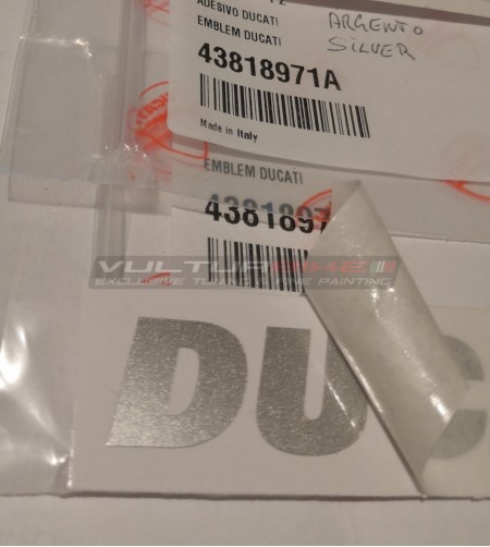 Pair of original decals Ducati silver color