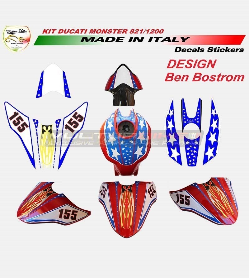 Diseño del kit de pegatinas Ben Bostrom - Ducati monster 821/1200/1200s