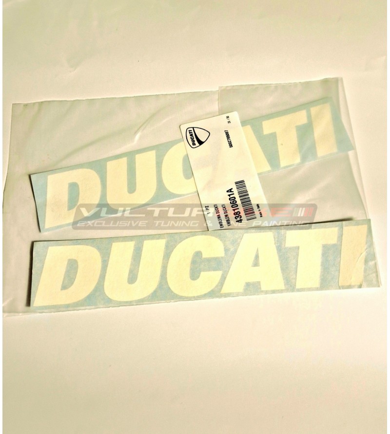 Pair of original Ducati emblems in white SBK fairing
