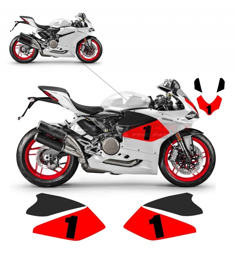 White motorcycle stickers kit customizable number - Ducati Panigale 959 / 1299