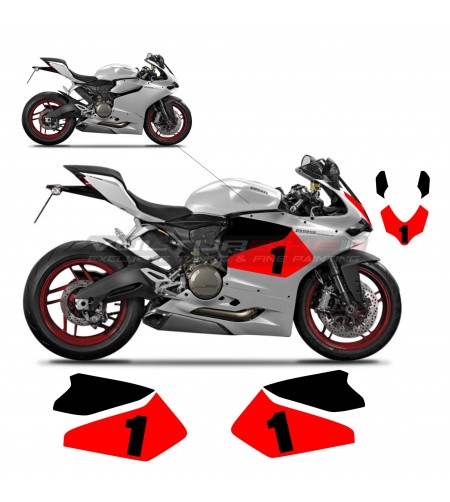 White motorcycle stickers kit customizable number - Ducati Panigale 899 / 1199