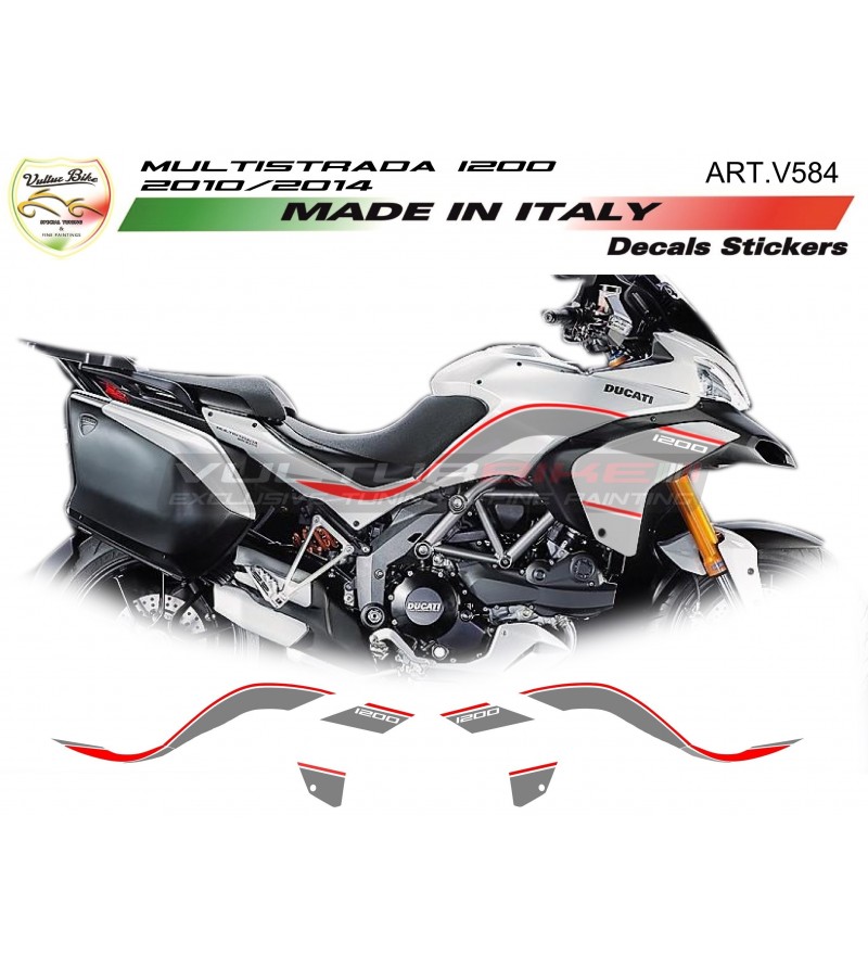 Vulturbike Aufkleber-Set für Motorrad Ducati Multistrada 1200 2010/2014 Motorrad Weiß/Schwarz 