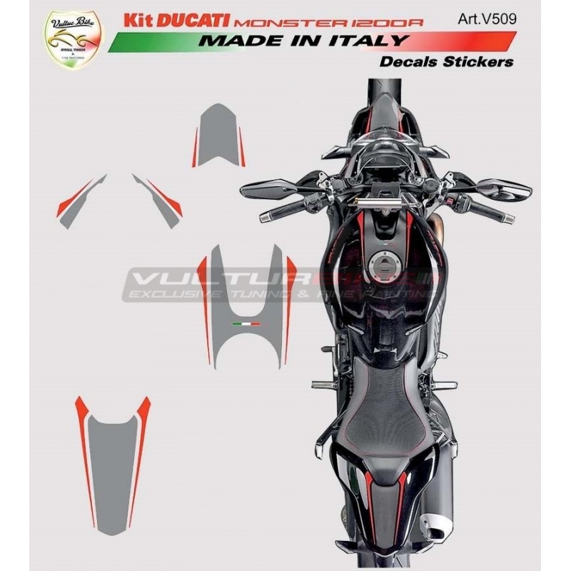 Graphit/Rot Klebeset - Ducati Monster 1200R 2017