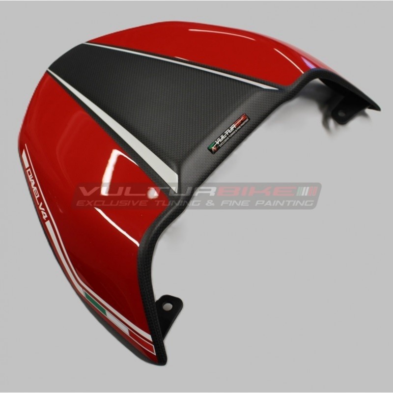Custom carbon seat cover "RED / CARBON" - Ducati Diavel V4