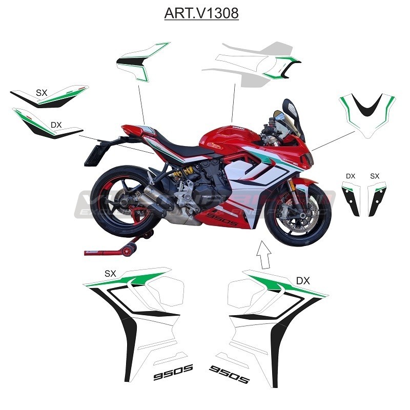 Komplettes Aufkleber-Set im dreifarbigen Design - Ducati Supersport 950