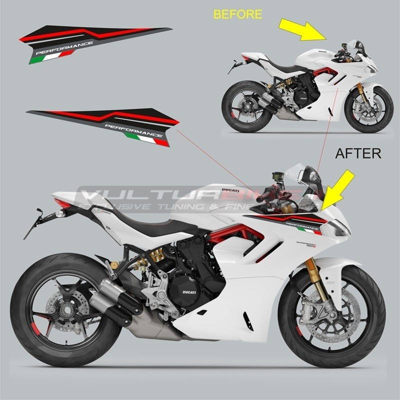 Adesivi decorativi Performance rosso / nero per carene superiori - Ducati Supersport 950