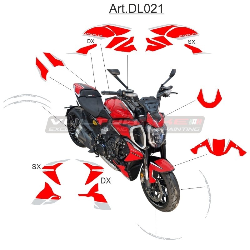 Kit adesivi completo design inedito rosso argento - Ducati Diavel V4