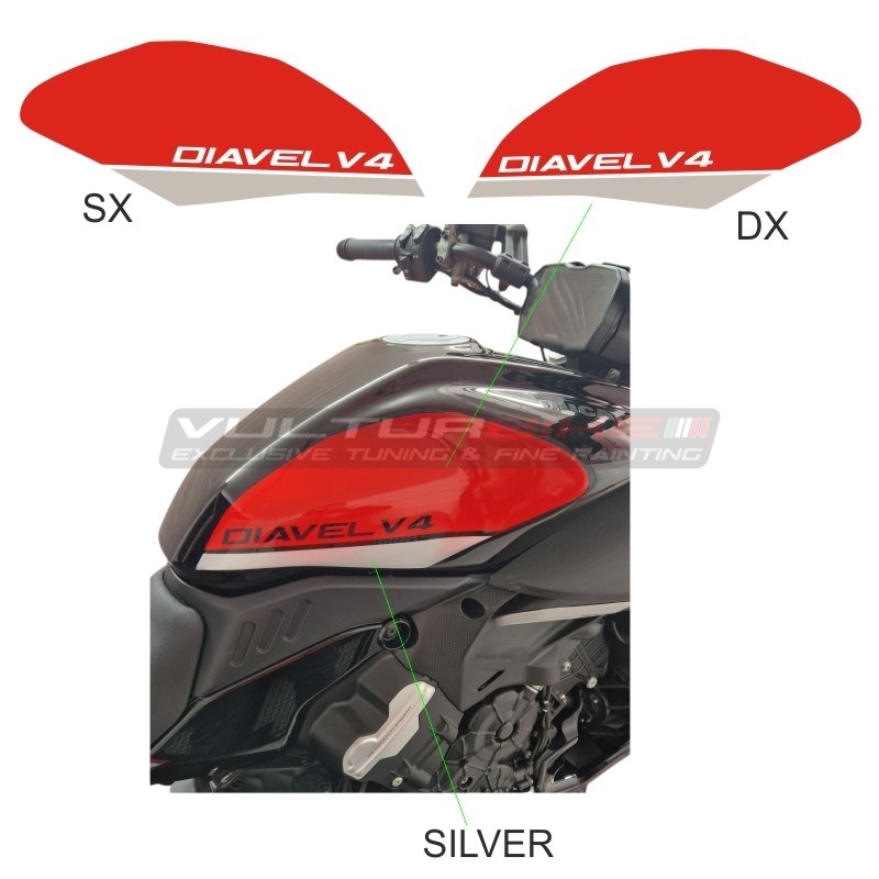 Kit adesivi rosso argento per serbatoio - Ducati Diavel V4