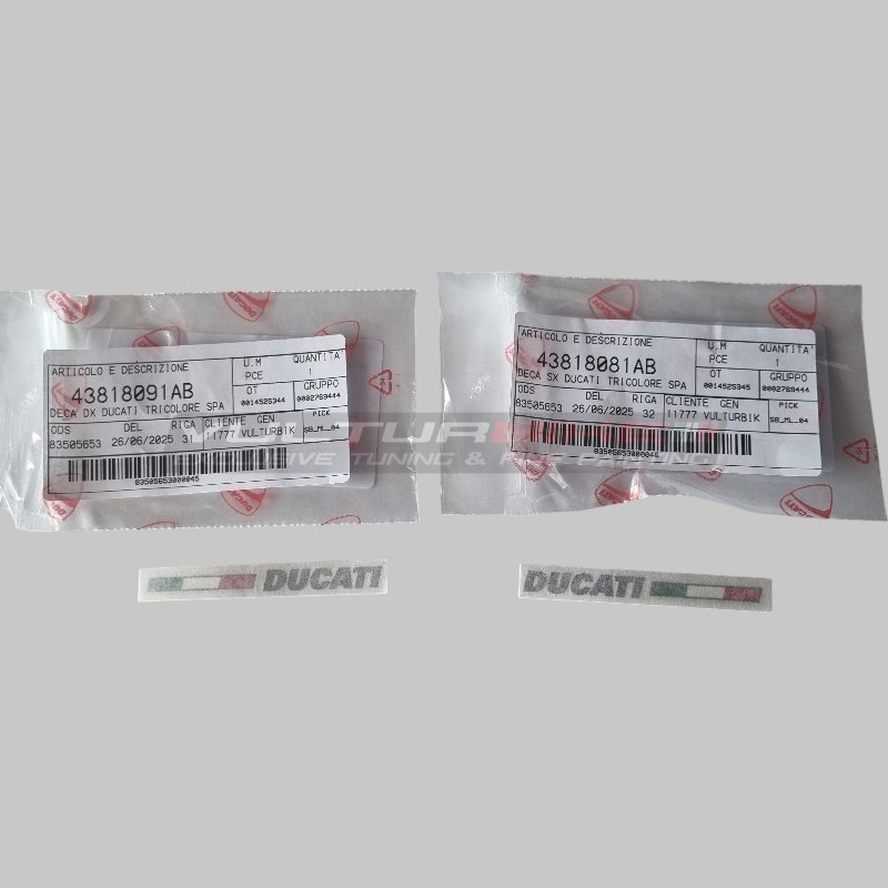 Par de pegatinas originales con logo Ducati grafito con bandera tricolor