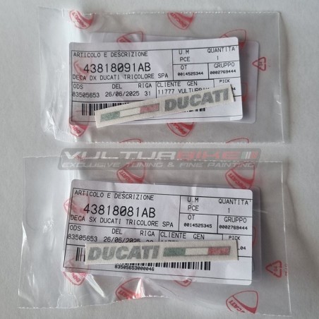 Pair of original logo stickers Ducati graphite with tricolor flag