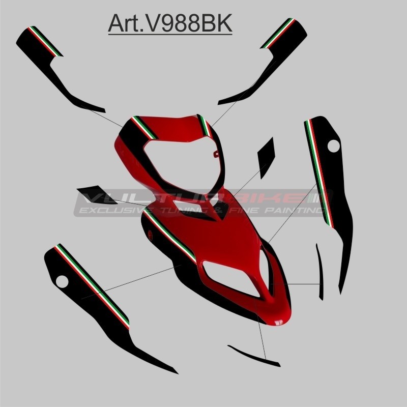 Kit d’autocollants noirs avec tricolore pour bulle - Ducati Hypermotard 796 / 1100