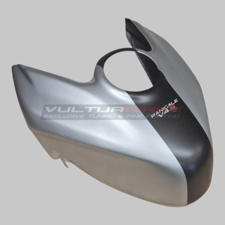 Couvercle de réservoir de carburant effet aluminium brossé avec bande de carbone - Ducati Panigale / Streetfighter V4 / V4S