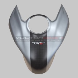 Tapa del depósito de combustible efecto aluminio cepillado con tira de carbono - Ducati Panigale / Streetfighter V4 / V4S