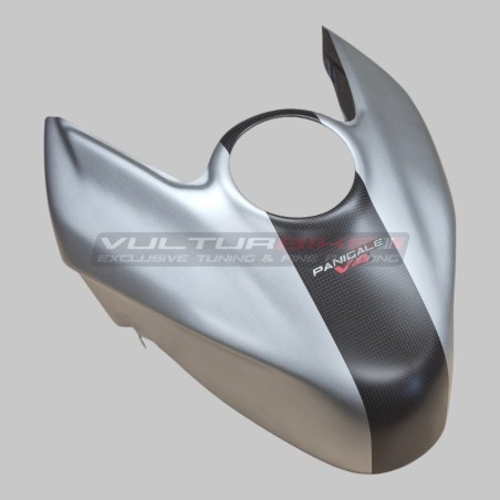 Couvercle de réservoir de carburant effet aluminium brossé avec bande de carbone - Ducati Panigale / Streetfighter V4 / V4S