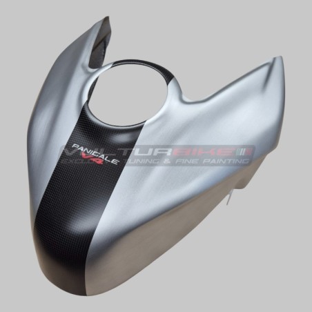 Couvercle de réservoir de carburant effet aluminium brossé avec bande de carbone - Ducati Panigale / Streetfighter V4 / V4S