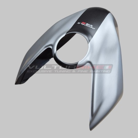 Couvercle de réservoir de carburant effet aluminium brossé avec bande de carbone - Ducati Panigale / Streetfighter V4 / V4S