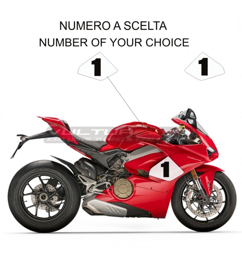Autocollants carénages latéraux avec numéro personnalisé - Ducati Panigale V4 2018 / 2019